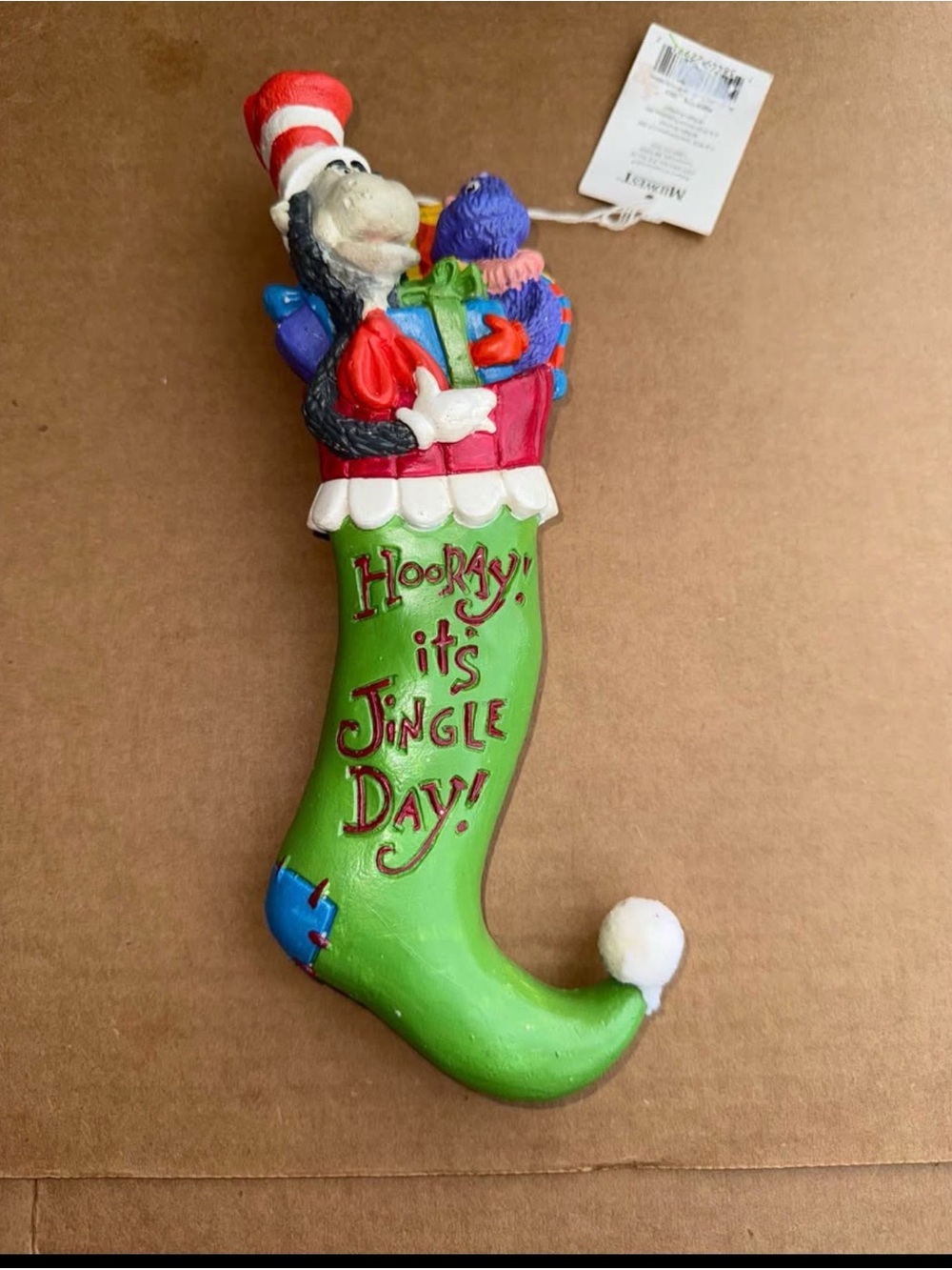 9.5” Dr. Seuss Green 'Hooray It's Jingle Day!' Holiday Stocking Ornament G8